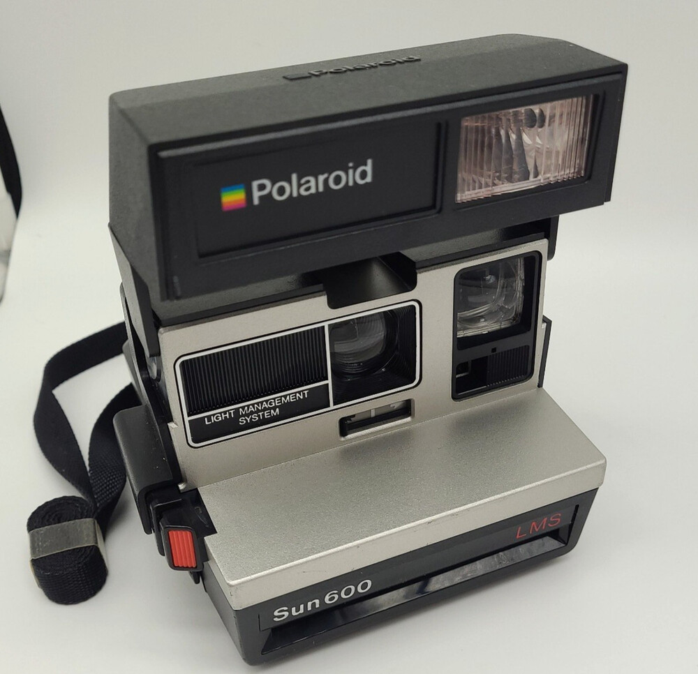 Vintage Polaroid Sun 600 LMS Instant Film Camera Silver Black Retro - Untested